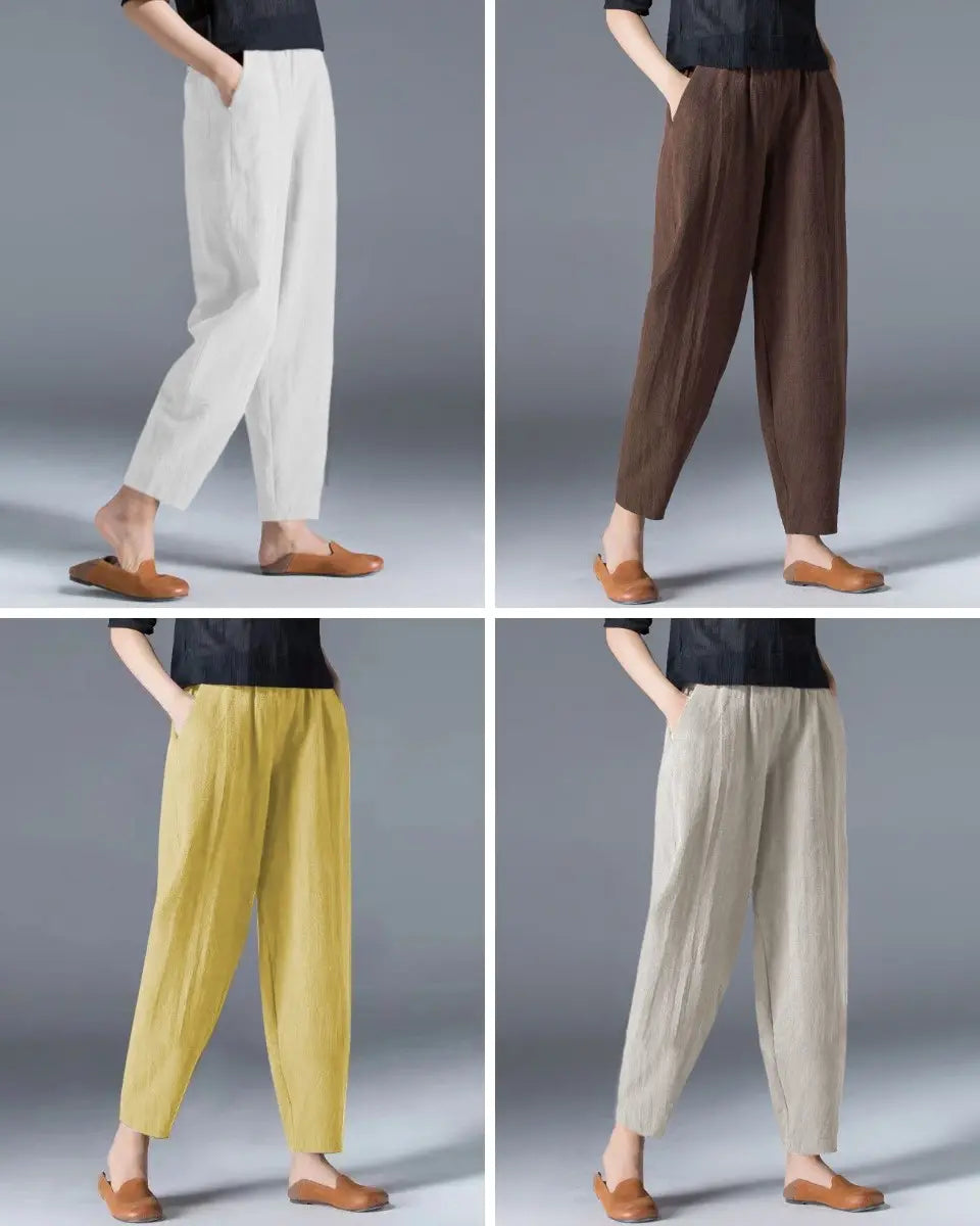 🌿50% DE DESCUENTO🔥【40-120 kg】Pantalones de mujer de algodón y lino de corte ancho, disponibles en tallas grandes