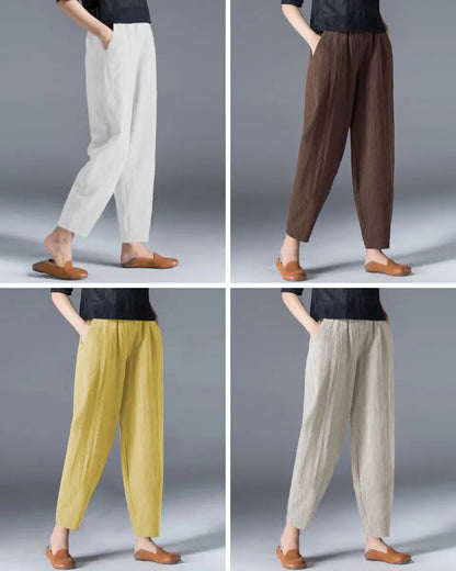 🌿50% DE DESCUENTO🔥【40-120 kg】Pantalones de mujer de algodón y lino de corte ancho, disponibles en tallas grandes