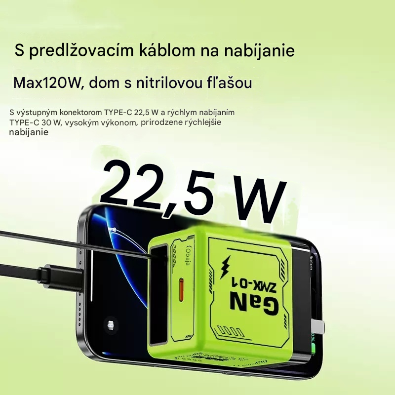 GaN 2-v-1 nástenná nabíjačka s navíjateľným káblom