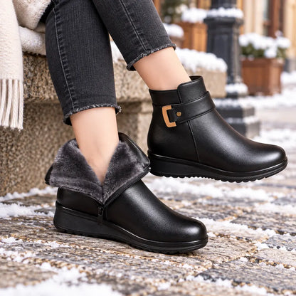 【Tallas 35-42】Botas de invierno para mujer (madres y personas mayores): con aislamiento térmico, suela plana, antideslizantes, cálidas, de cuero y estilo botín.