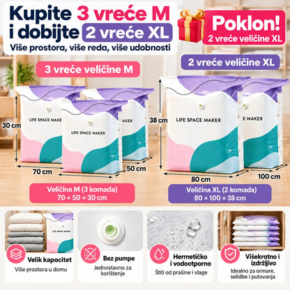 🧳 Set od 5 komada [Kupite 3, dobijte 2 BESPLATNO] Vakuumske vreće za pohranu odjeće – Nije potrebna pumpa – Velike kubične vreće koje štede prostor za organizaciju ormara, putovanja i selidbe