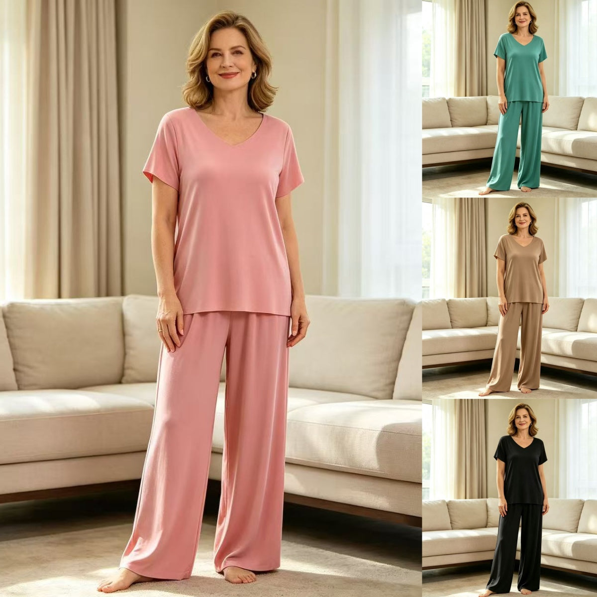 🔥【M-4XL】🔥Tenké jednofarebné domáce oblečenie ❤️Vysokokvalitný hodváb a bavlna