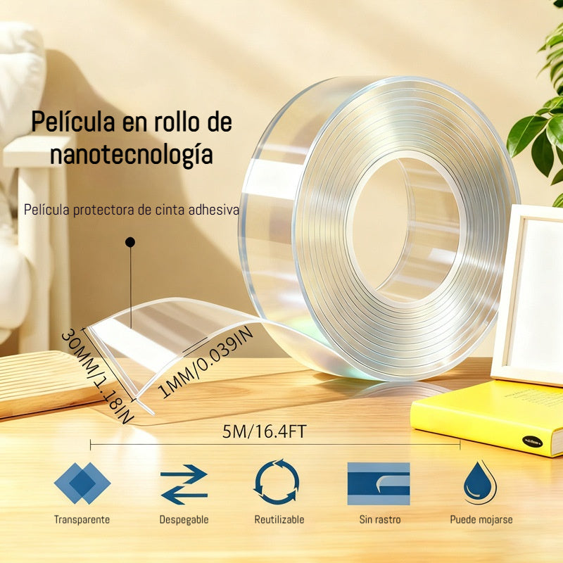💧 【Pack de 2 rollos】Cinta adhesiva nano de doble cara de alta adherencia, cinta acrílica transparente, impermeable y resistente al polvo