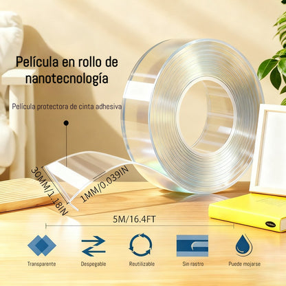 💧 【Pack de 2 rollos】Cinta adhesiva nano de doble cara de alta adherencia, cinta acrílica transparente, impermeable y resistente al polvo