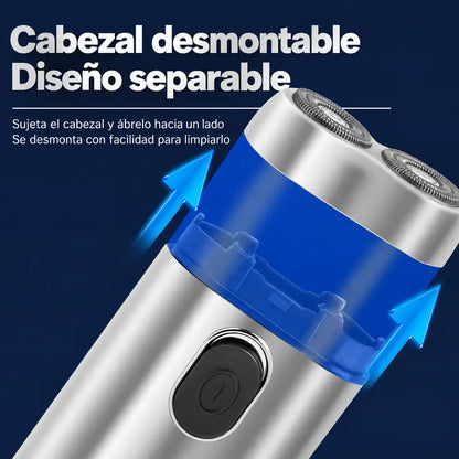 🧡 Mini afeitadora eléctrica portátil para hombre – Doble cabezal rotativo, recargable por USB, compacta y fácil de transportar ⚡