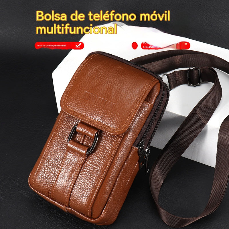 👍👍Riñonera de piel auténtica de primera calidad para hombre - 7,2 pulgadas