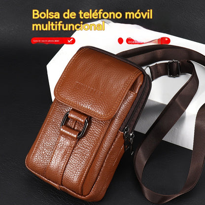 👍👍Riñonera de piel auténtica de primera calidad para hombre - 7,2 pulgadas
