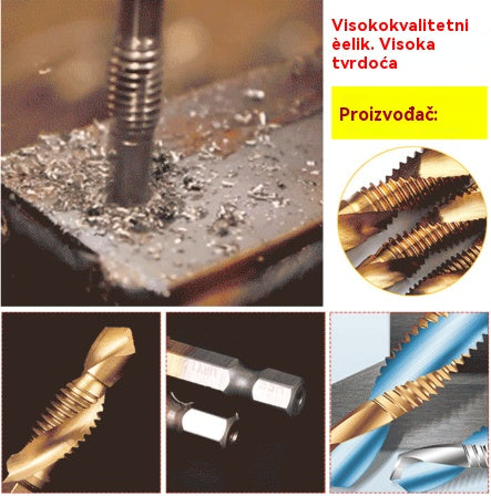 [Pakiranje od 6] Narezni navoj od brzoreznog čelika s šesterokutnom drškom, tri u jednom, kompozitni