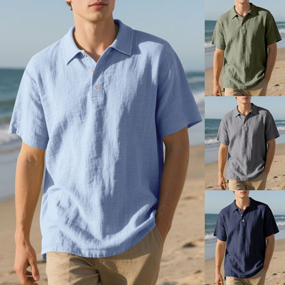 🔥【S-3XL】-30% OFF🌞Polo informal de lino de manga corta y corte holgado con cuello para hombre 2026