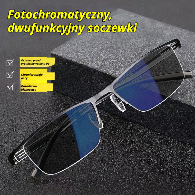 👓✨🕶️ Połowa ceny na cały asortyment 🔥🔥 Metalowe półramkowe fotochromatyczne okulary przeciwsłoneczne, okulary korekcyjne z filtrem światła niebieskiego, okulary przeciwsłoneczne do jazdy samochodem