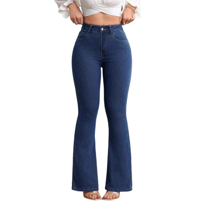 【S-3XL】Vaqueros de cintura alta y acampanado elástico para mujer