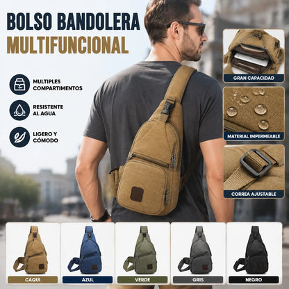 Bolso Bandolera Hombre Impermeable, Mochila Pecho Multifuncional con Múltiples Compartimentos para Viaje y Uso Diario