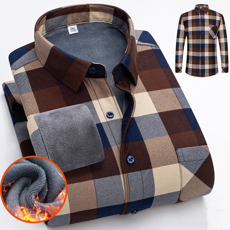 🔥【VENTA CALIENTE】🔥👔【L-5XL】 Camisa de negocios de manga larga cálida para otoño e invierno