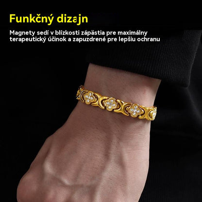 Pulsera magnética de diamantes y trébol: descubre tu secreto para aliviar el estrés y mejorar tu bienestar magnético.