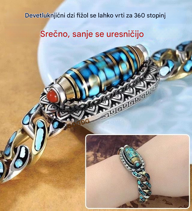 🔥Kupite 1, dobite 1 gratis, dva izdelka v enem!✨ Starinska zapestnica iz srebra 925, okrašena s turkiznimi mantrami in šestmestno številko, vključuje prenosno perlo.