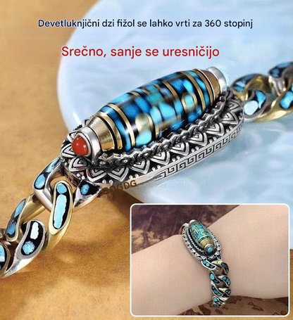 🔥Kupite 1, dobite 1 gratis, dva izdelka v enem!✨ Starinska zapestnica iz srebra 925, okrašena s turkiznimi mantrami in šestmestno številko, vključuje prenosno perlo.