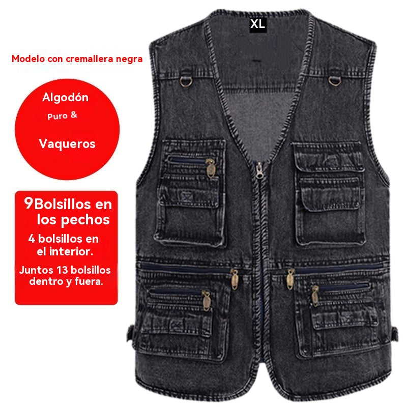 💥👨‍💼-49 OFF%【XL-7XL】2026 Chaleco vaquero multibolsillos para hombr
