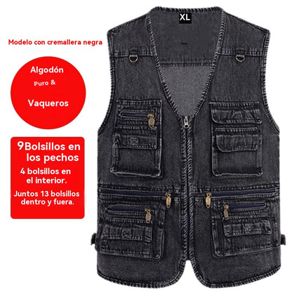 💥👨‍💼-49 OFF%【XL-7XL】2026 Chaleco vaquero multibolsillos para hombr
