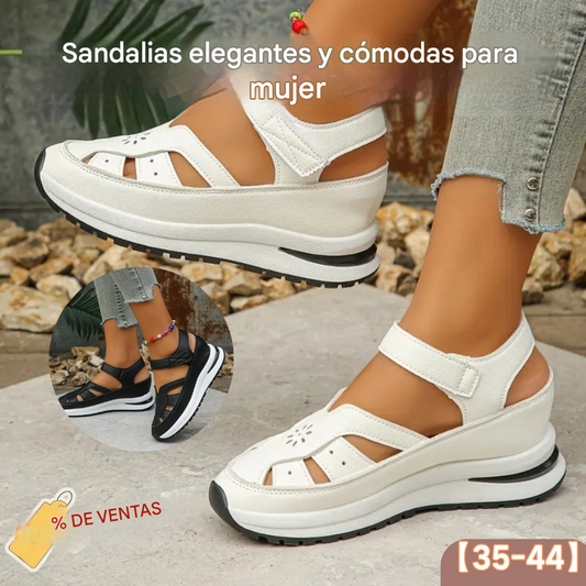 💞【35-44】Sandalias cómodas para mujer, estilo moderno para 2026, con parte superior calada, suela gruesa y material de cuero genuino.