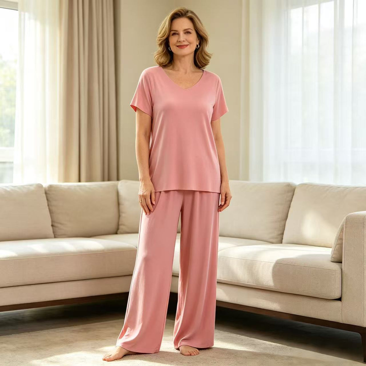 🔥【M-4XL】🔥Tenké jednofarebné domáce oblečenie ❤️Vysokokvalitný hodváb a bavlna