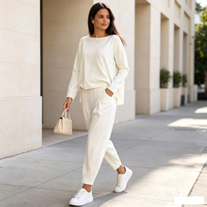 Conjunto casual y elegante a juego: Top de cuello redondo + pantalón