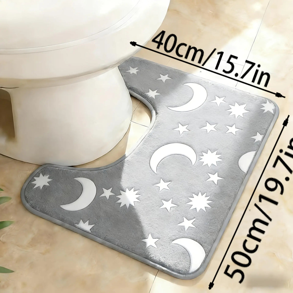 🌙 Juego de baño con diseños de luna y estrellas que brilla en la oscuridad – Alfombrilla de baño antideslizante 🌙50*80cm