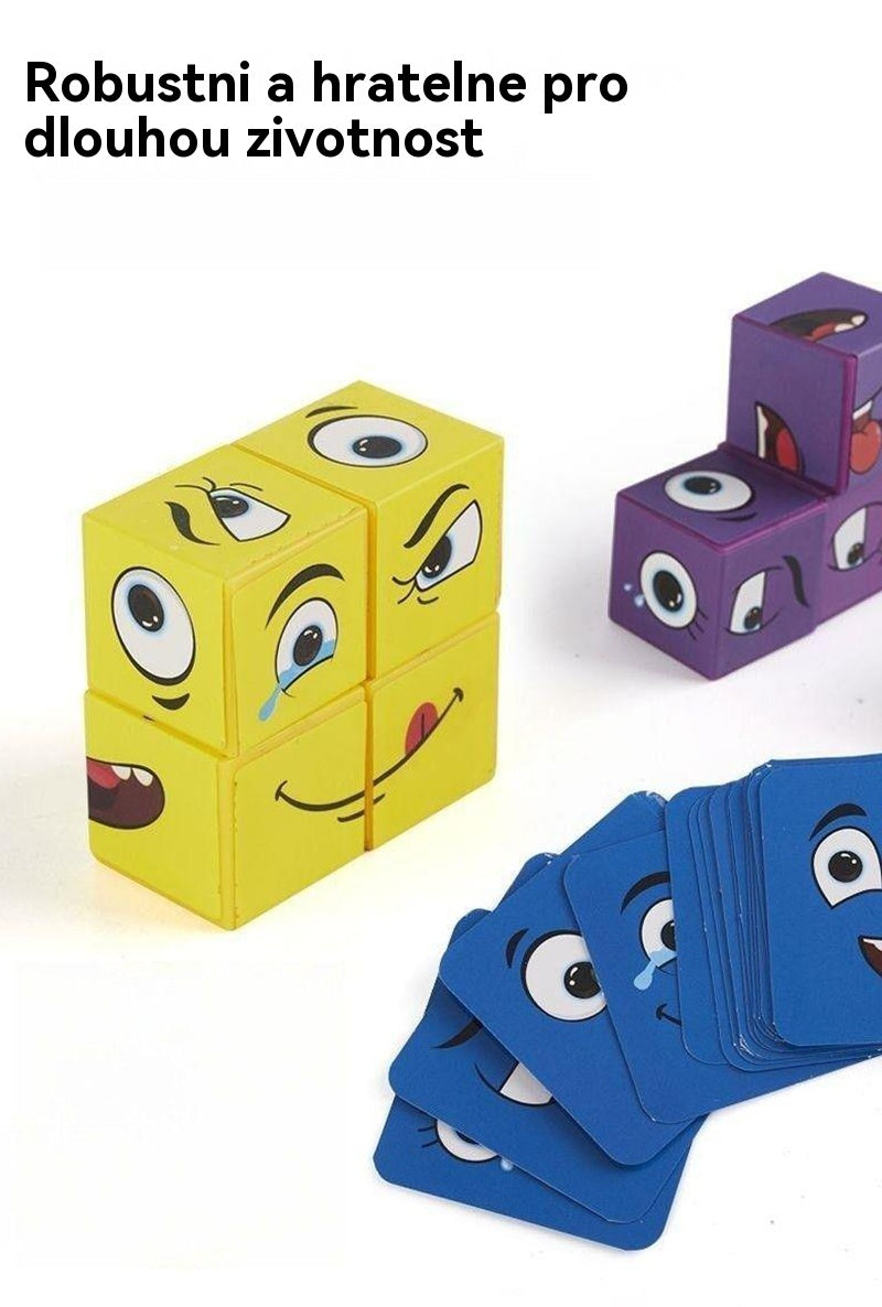 🔥✨2025 Nová stolová interaktívna hra pre viacerých hráčov – Smajlíková kocka pre deti【16 blokov + 64 kariet + 1 zvonček】👩‍🦰🤴👸👨‍🦰