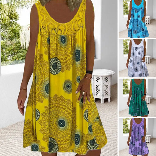 💖👗【S-5XL】 Čipkované plisované šaty bez rukávov-3694585