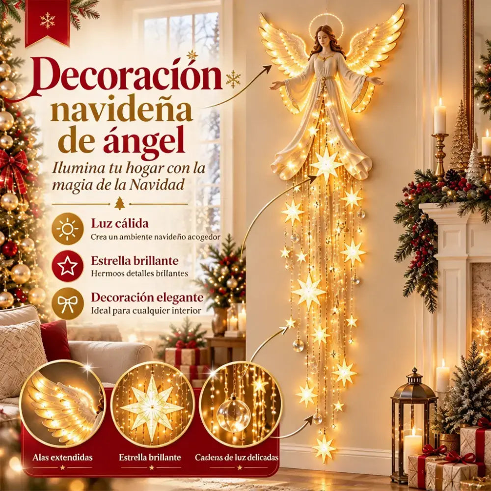 👼✨ Luz de Pared Angelical con Estrella Fugaz | Decoración Navideña Luminosa | LED Cálido para Hogar y Jardín 🌟