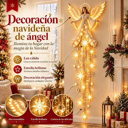 👼✨ Luz de Pared Angelical con Estrella Fugaz | Decoración Navideña Luminosa | LED Cálido para Hogar y Jardín 🌟