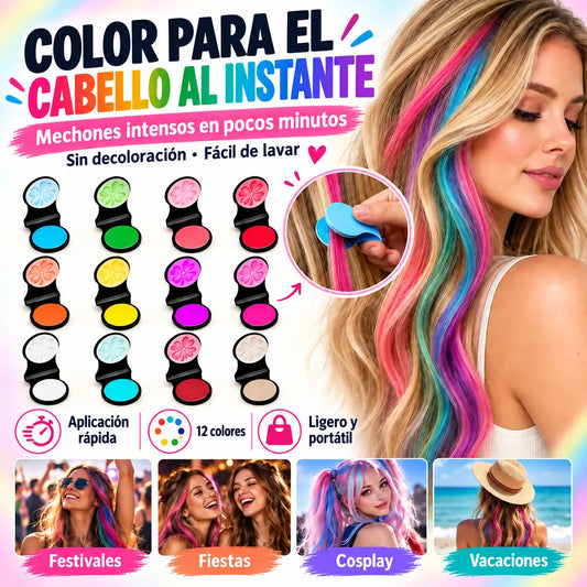 🌈 Coloración capilar en polvo compacto con 12 tonos para una coloración rápida.