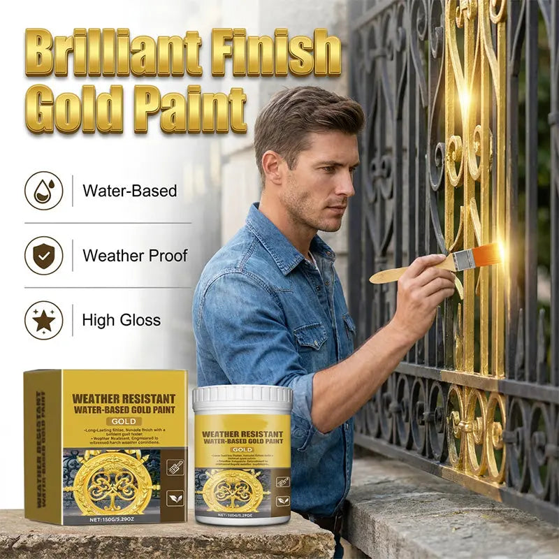 🥳OFERTA🥳💞Pintura dorada resistente a la intemperie: base agua y brillo intenso. Segura para metal, madera y piedra. ¡Resiste tanto la lluvia como el sol! 🖌️💛
