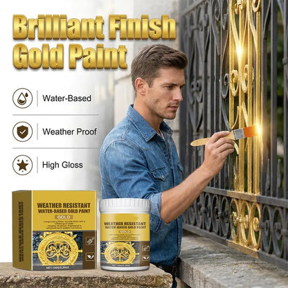🥳OFERTA🥳💞Pintura dorada resistente a la intemperie: base agua y brillo intenso. Segura para metal, madera y piedra. ¡Resiste tanto la lluvia como el sol! 🖌️💛