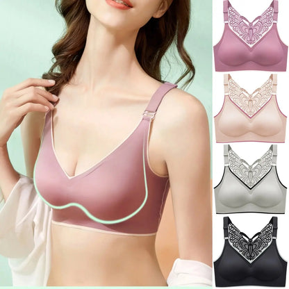 💞【Compra 2 y llévate 2 gratis】🎁Sujetador sin aros con bordado de mariposa - Sin aros, soporte durante todo el día✨【45~125 kg】