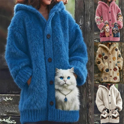 🔥🐾【descuento por tiempo limitado -50%】 Abrigo con capucha para mujer, elegante y adorable, con estampado de animales, ideal para otoño e invierno 🧥✨-E