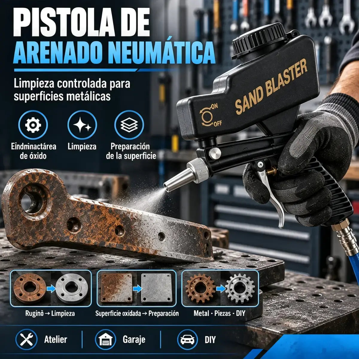 🔧💨 Pistola Neumática de Chorro de Arena | Mini Pistola Portátil para Eliminar Óxido, Pintura y Suciedad