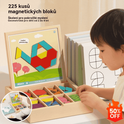 👶🌈🧩【128 dílků】🔥Magnetická dřevěná tangramová puzzle hračka, dětská vzdělávací hračka, stimuluje myšlení