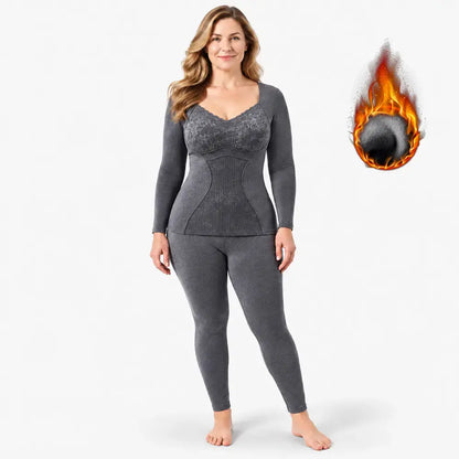 【M-XXL】Conjunto de ropa interior térmica para mujer – con aislamiento, grueso, incluye relleno, de calentamiento rápido; adecuado para otoño e invierno