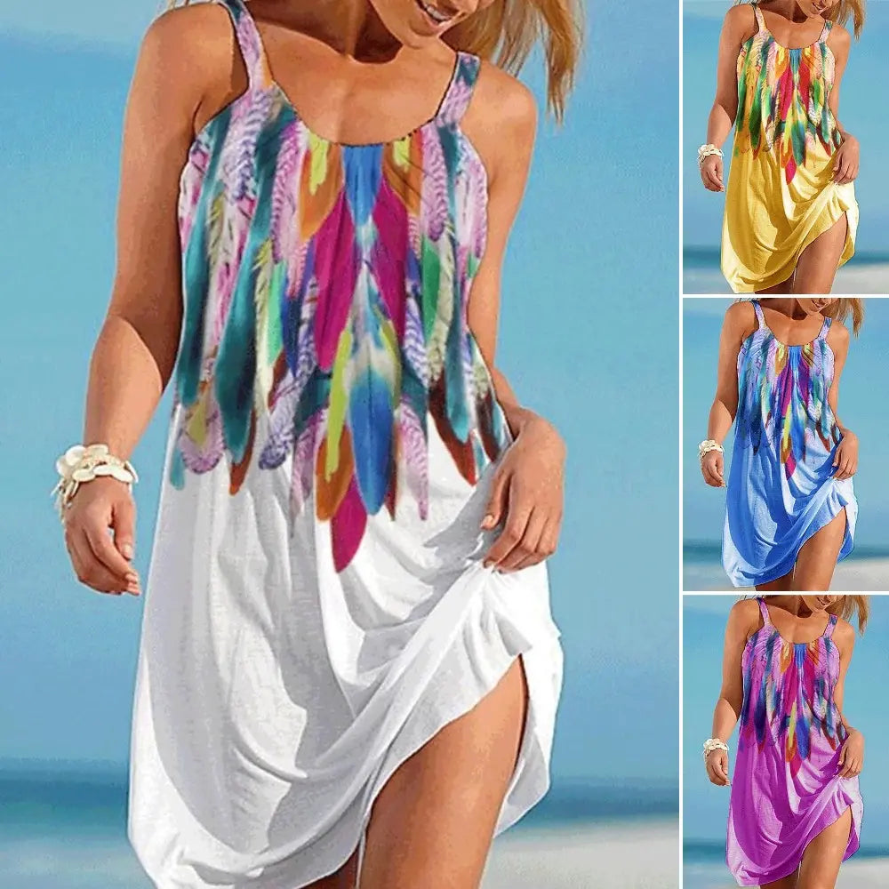 🔥👗¡Oferta! [S-5XL] Vestido de playa estampado de verano para mujer, perfecto para viajes y vacaciones.