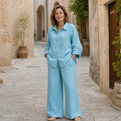 ✨ Nuevo Conjunto Lino Mujer, Camisa + Pantalón, Estilo Casual Elegante