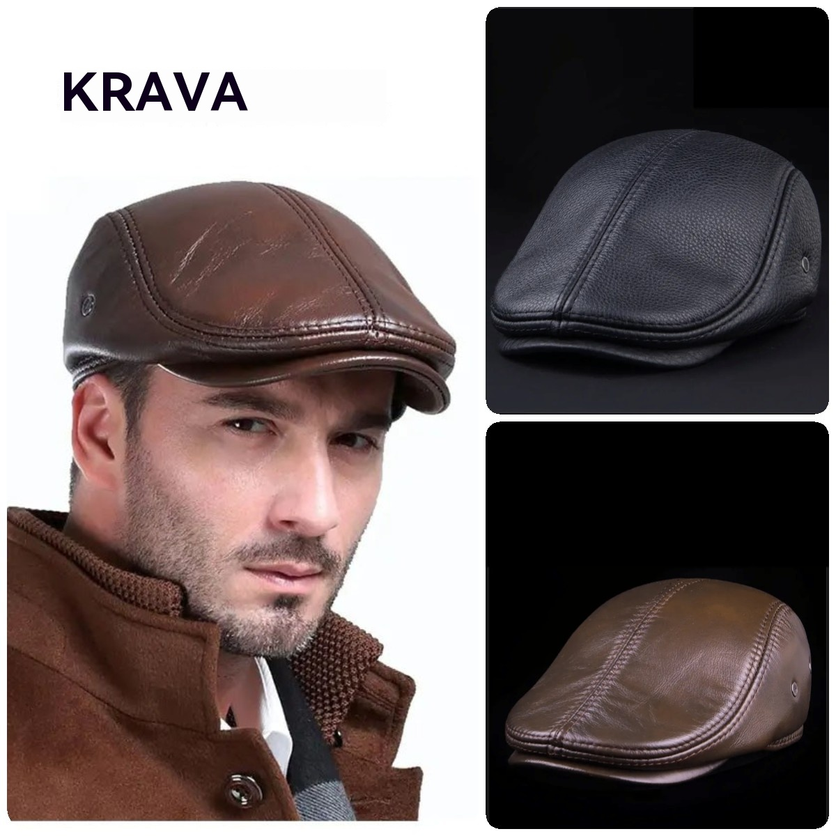 🔥🧢Moška zimska baretka, usnjena kapa s toplimi ušesci, udobna in visokokakovostna · Brezplačna dostava