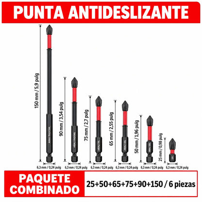 【6 piezas】Puntas de destornillador Phillips de acero de tungsteno, resistentes y antideslizantes, de alta dureza, para destornillador eléctrico