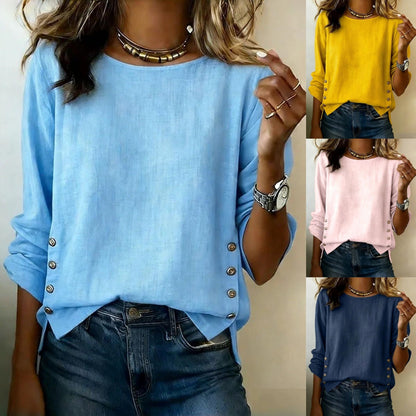 ✨【S-3XL】Camisa de mujer cómoda de algodón y lino, corte informal y holgado, diseño con botones.