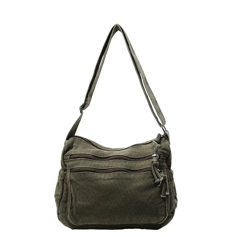 👜Oferta limitada: -55%✨Bolso bandolera de lona desgastada de gran capacidad: diseño con múltiples compartimentos con cremallera y correa ancha ajustable para el hombro.