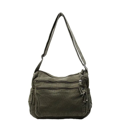 👜Oferta limitada: -55%✨Bolso bandolera de lona desgastada de gran capacidad: diseño con múltiples compartimentos con cremallera y correa ancha ajustable para el hombro.