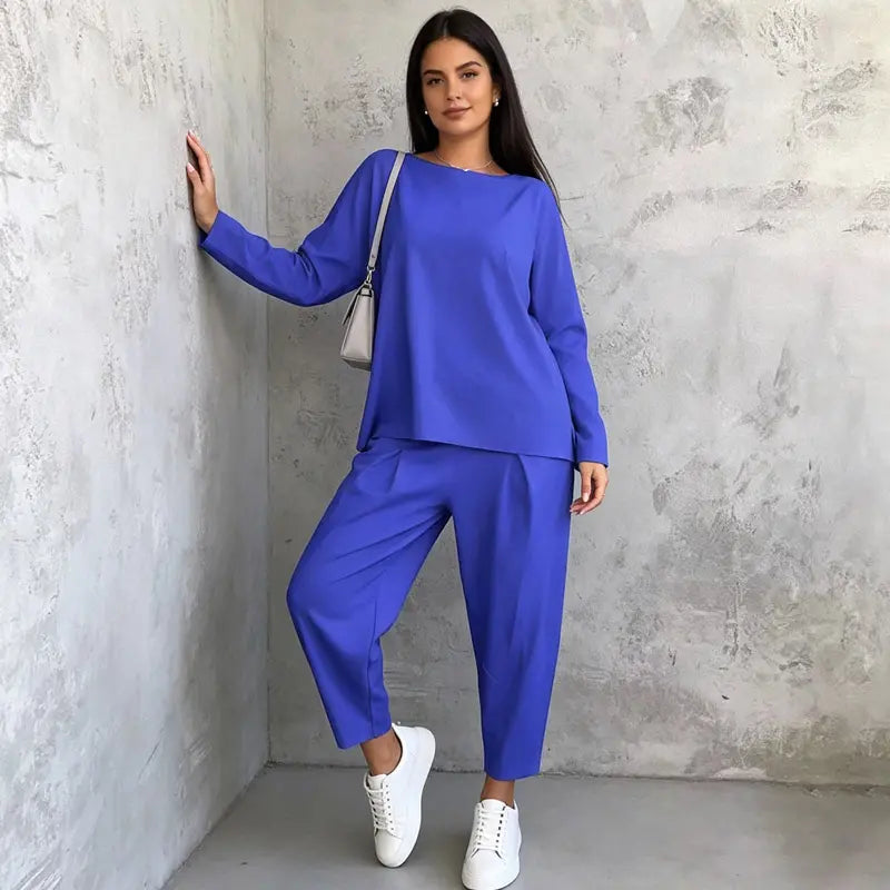Conjunto casual y elegante a juego: Top de cuello redondo + pantalón