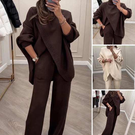 🔥 49% zľava! Novinka! Dámsky dvojdielny set: asymetrický sveter + široké nohavice. Voľný strih, mäkký a ultra pohodlný materiál 👚 Doprava zdarma ✨
