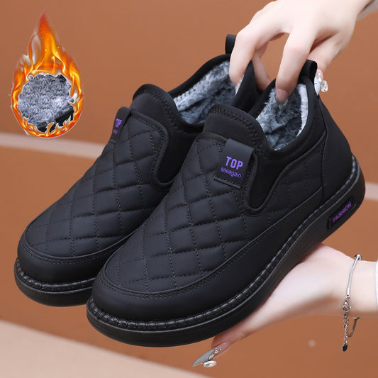 👢【36-41】Ghete de iarnă noi 2024, impermeabile, din bumbac, piele și catifea, îngroșate, călduroase, plate, antiderapante, pentru femei 3818218 