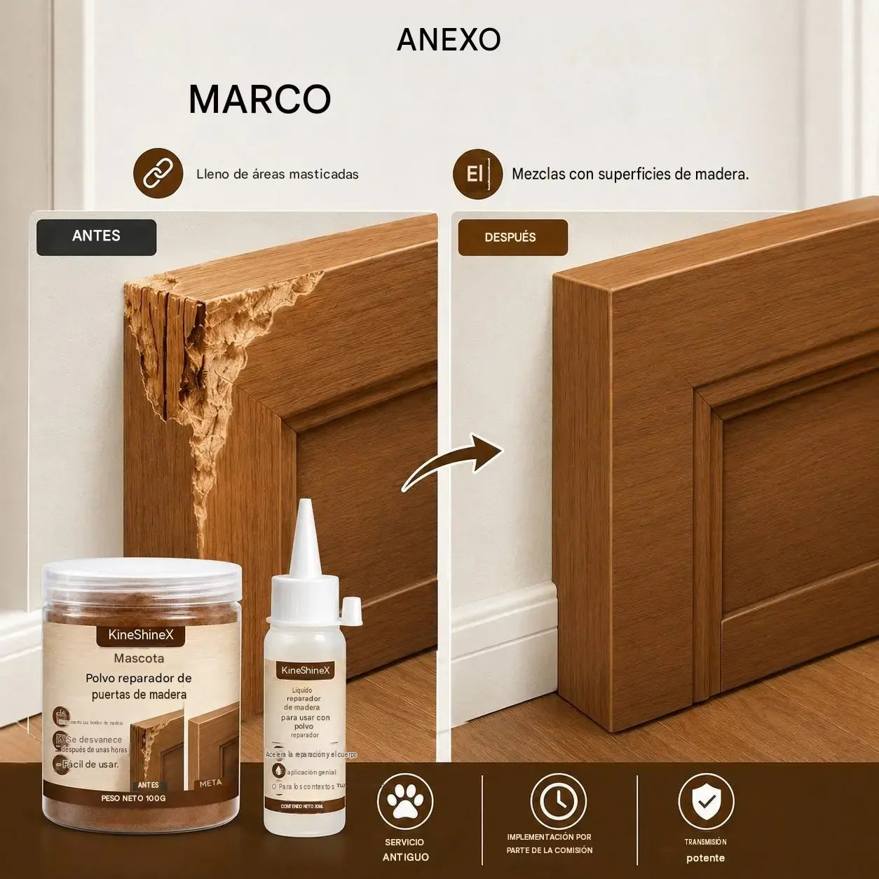 🥳Producto más vendido de 2026🥳🪵🛠️ Kit de reparación de puertas de madera: calidad profesional, adherencia superior a la madera original. Repara marcos, escaleras y muebles.