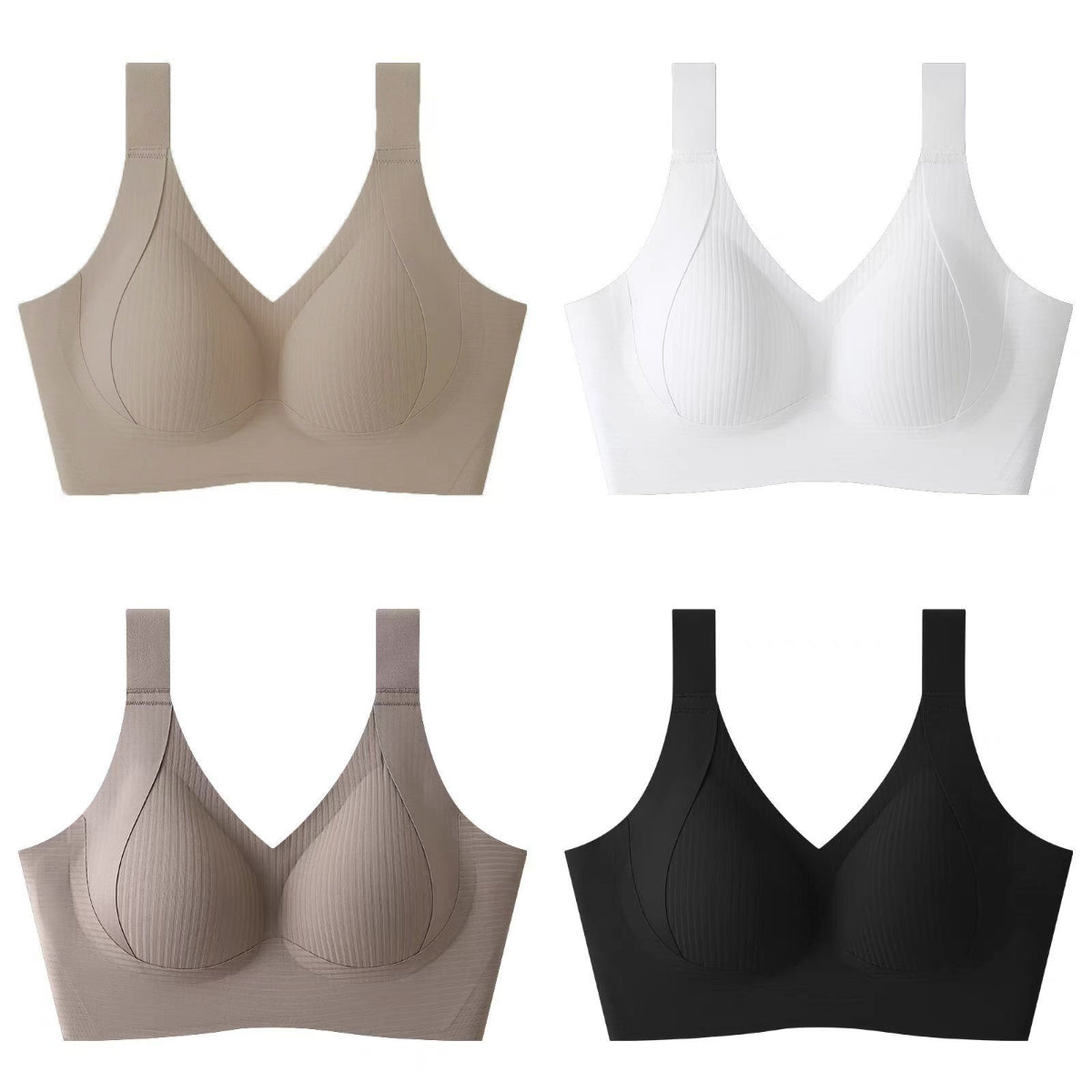 🧊[Paquete de 4] 🍃Sujetador de una pieza sin costuras ni aros para mujer - Transpirable y sin sudor ❤️ [40–95 kg]